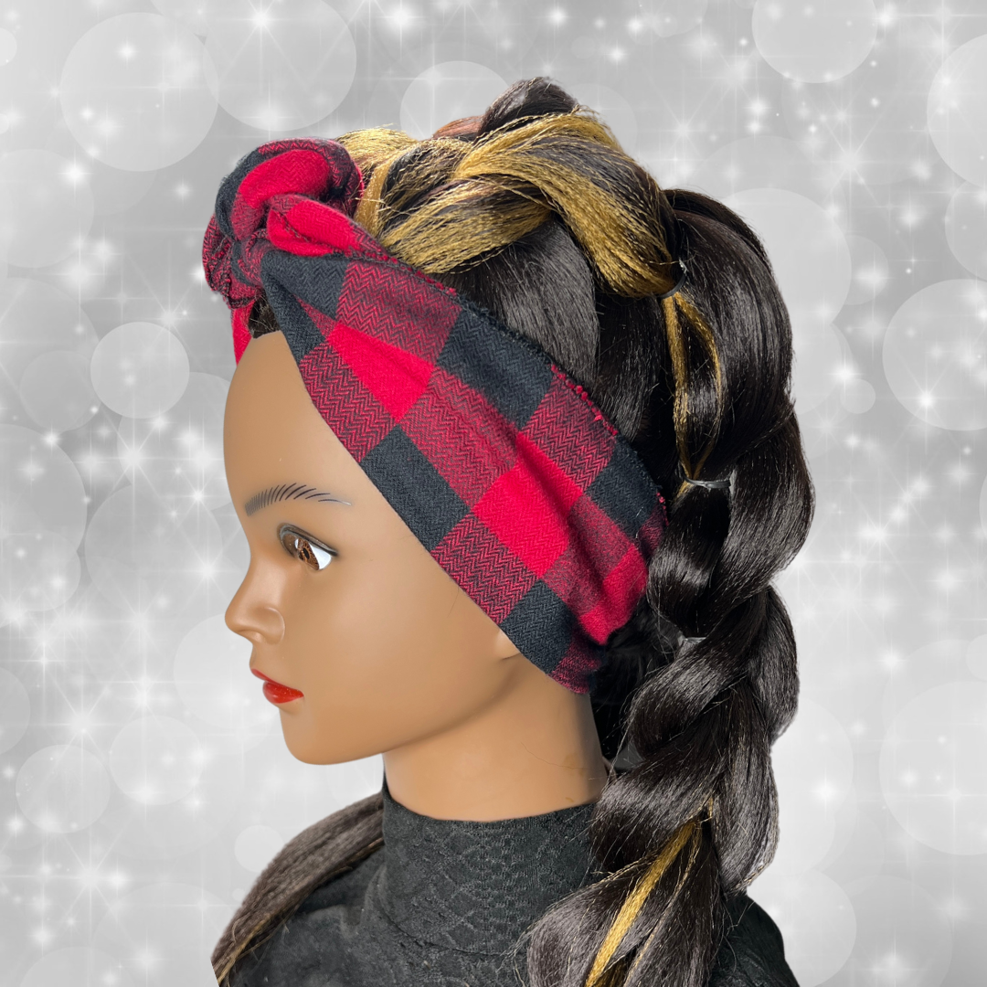 Mini Head Wrap (Red Plaid)