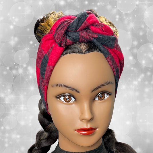 Mini Head Wrap (Red Plaid)