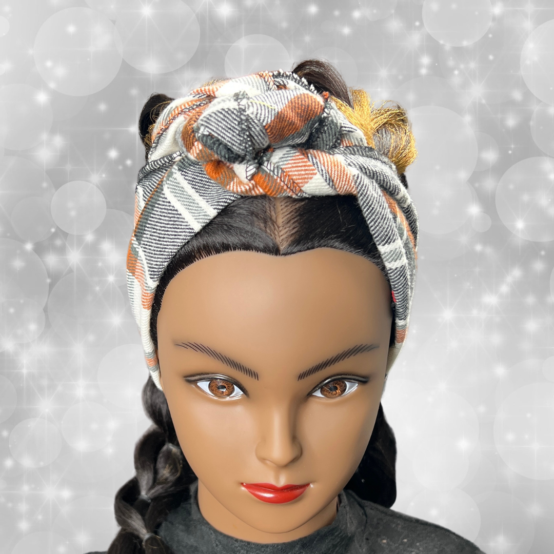 Mini Head Wrap (Orange Plaid)