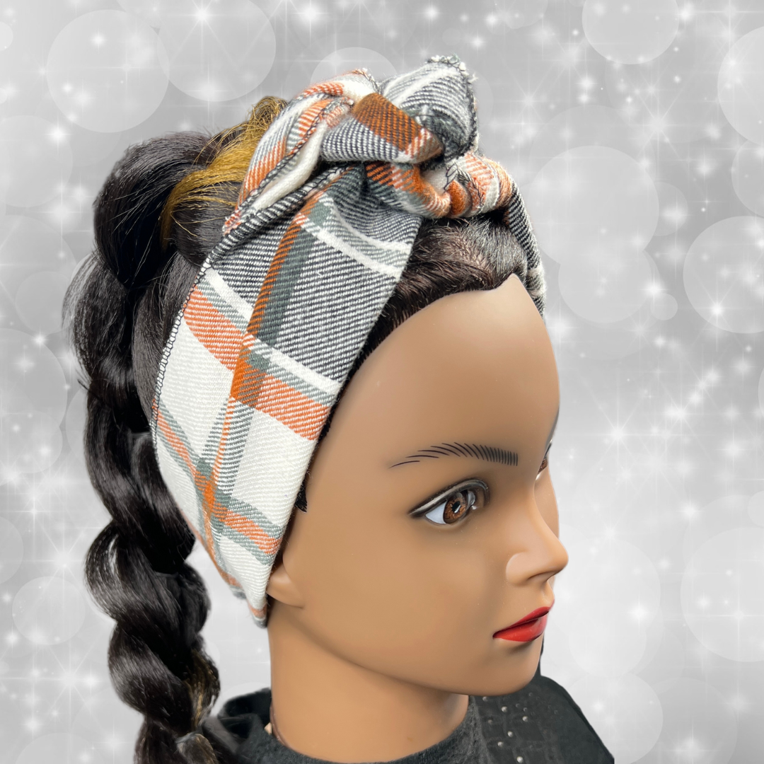 Mini Head Wrap (Orange Plaid)