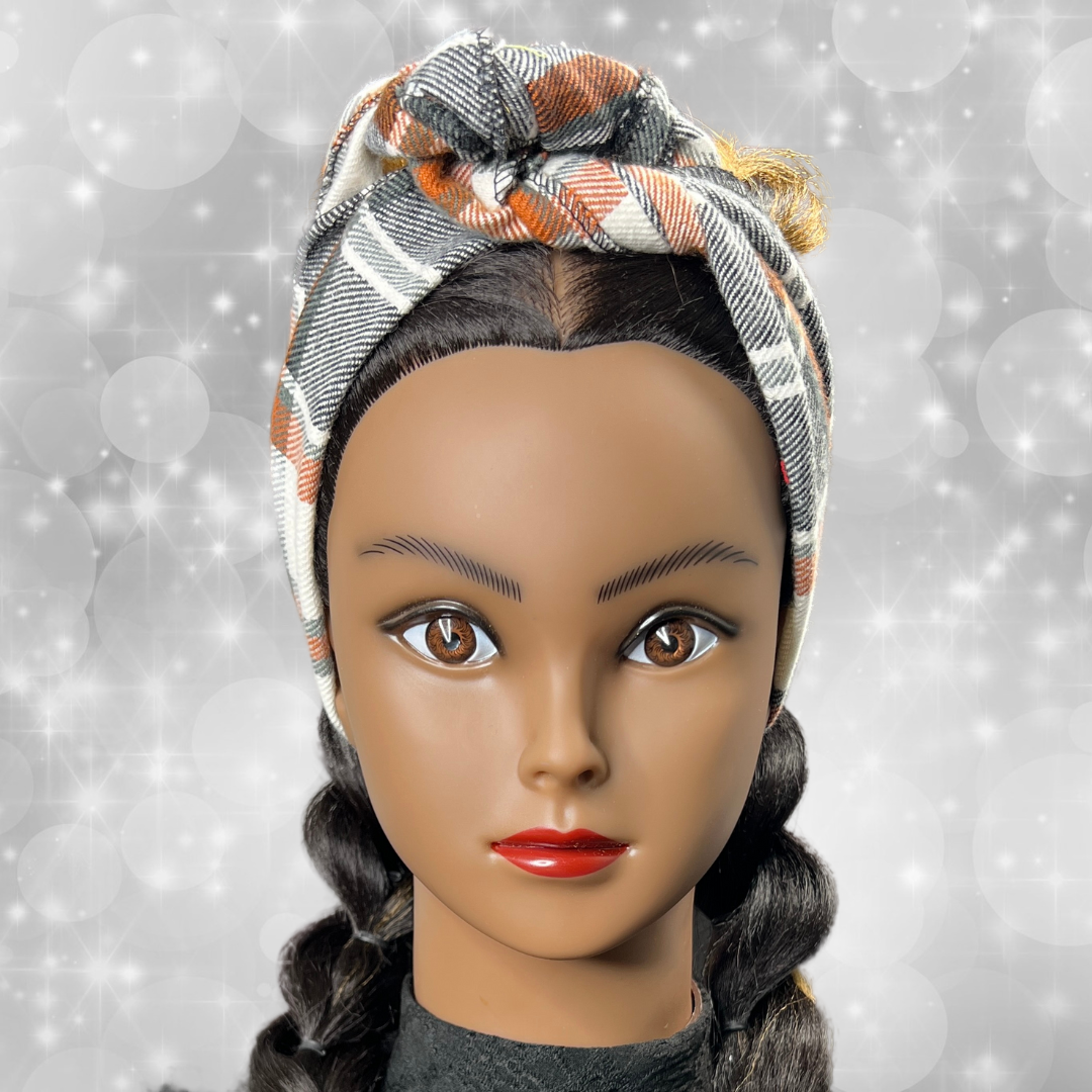 Mini Head Wrap (Orange Plaid)