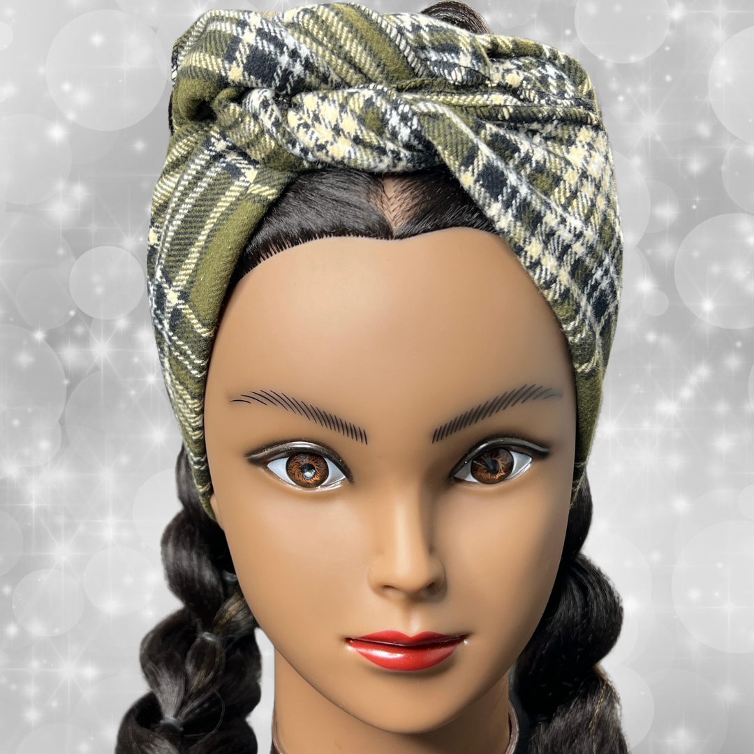 Mini Head Wrap (Green Plaid)