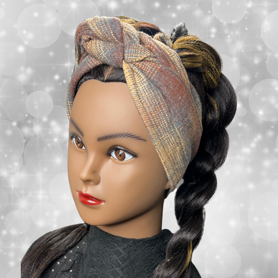 Mini Head Wrap (Plaid Browns)